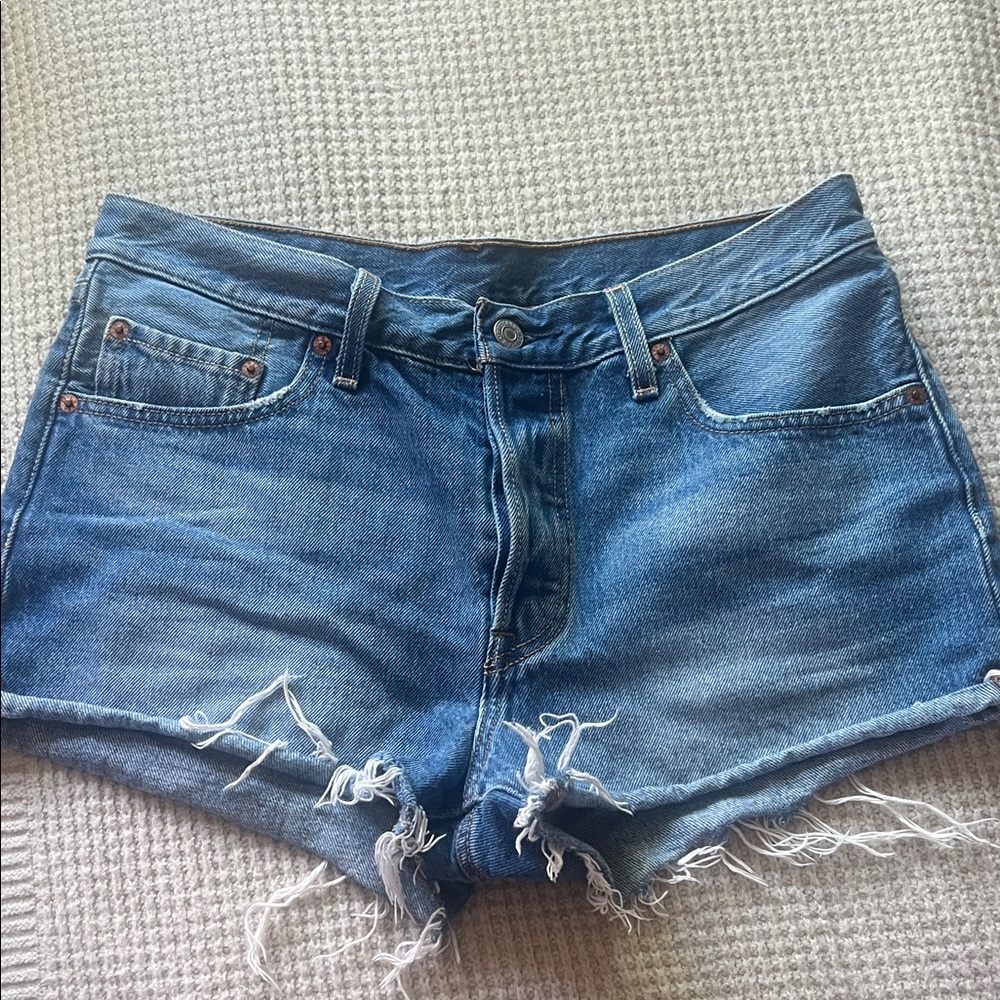 Levi's Blue Frayed Hem Denim Cutoff Shorts